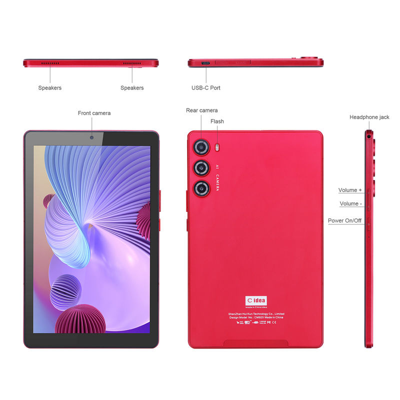 सी आइडिया 9 इंच टैबलेट पीसी वाईफ़ाई 2.4G/5G 800x1280 IPS स्क्रीन एंड्रॉयड टैबलेट फोन कॉल समर्थन दोहरी कैमरा के साथ ((लाल)