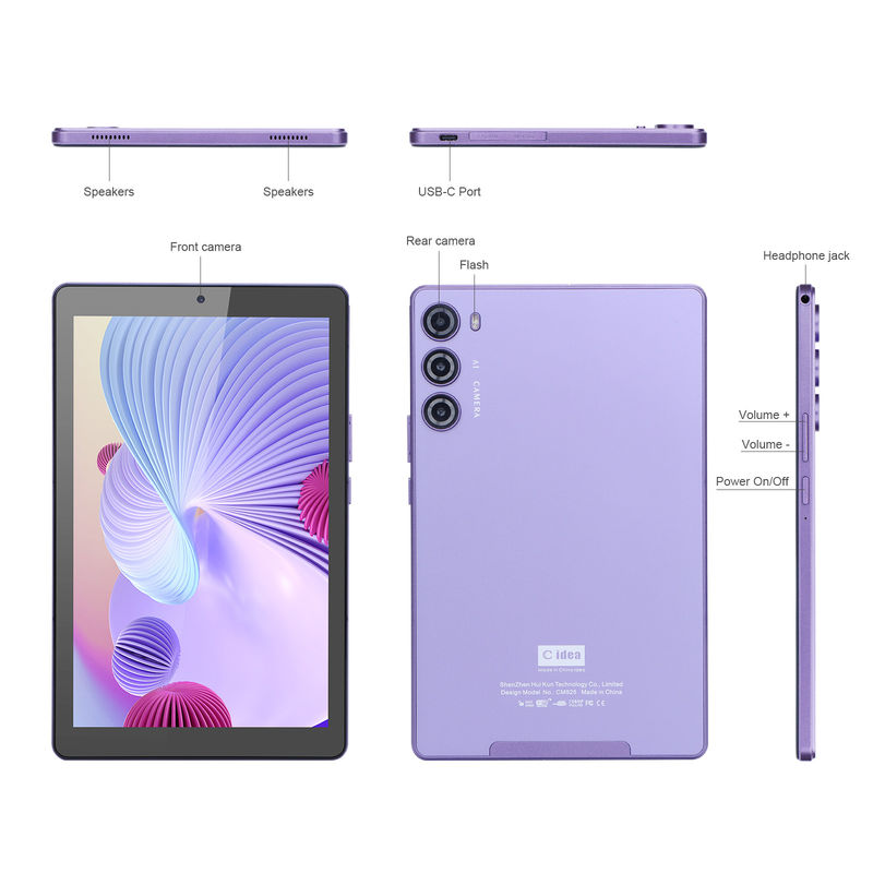 सी आइडिया बैंगनी 256GB ROM 9 इंच टैबलेट पीसी 800x1280 IPS स्क्रीन के साथ 8000mAh बैटरी क्षमता के साथ प्रोटेक्टर केस CM925