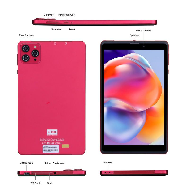 सी आइडिया 8 इंच एंड्रॉयड 12 टैबलेट 8 जीबी रैम 512 जीबी रोम 8000mAh बैटरी 5+8MP छात्र के लिए कैमरा सिम समर्थन के साथ CM818-लाल