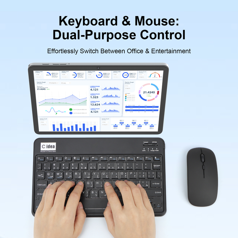 सी आइडिया 10.1 इंच टैबलेट पीसी एंड्रॉयड 15 टैबलेट के साथ कीबोर्ड और माउस CM8800plus ग्रे