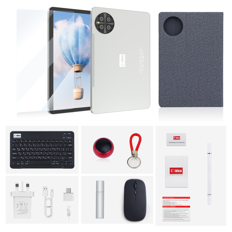 सी आइडिया 10.1 इंच सिम टैबलेट वाईफाई एंड्रॉइड टैबलेट स्टाइलस पेन के साथ CM8800plus सिल्वर