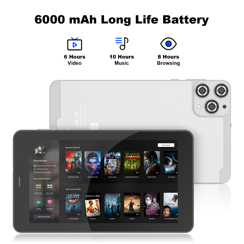 C आइडिया 7 इंच वाईफाई टैबलेट केस के साथ 8+256GB स्टोरेज क्वाड कोर प्रोसेसर 600x1024 IPS टचस्क्रीन CM516 सिल्वर