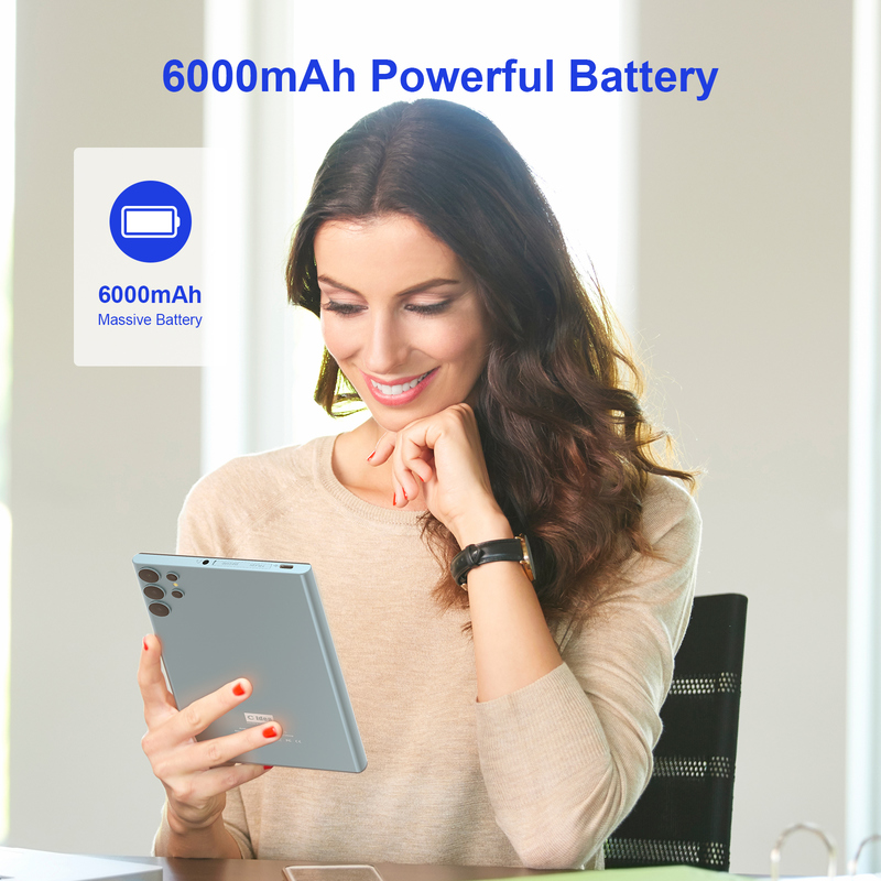 सी आइडिया 7 इंच वाईफाई टैबलेट के साथ केस 8+256GB स्टोरेज क्वाड कोर प्रोसेसर 600x1024 आईपीएस टचस्क्रीन CM524 नीला