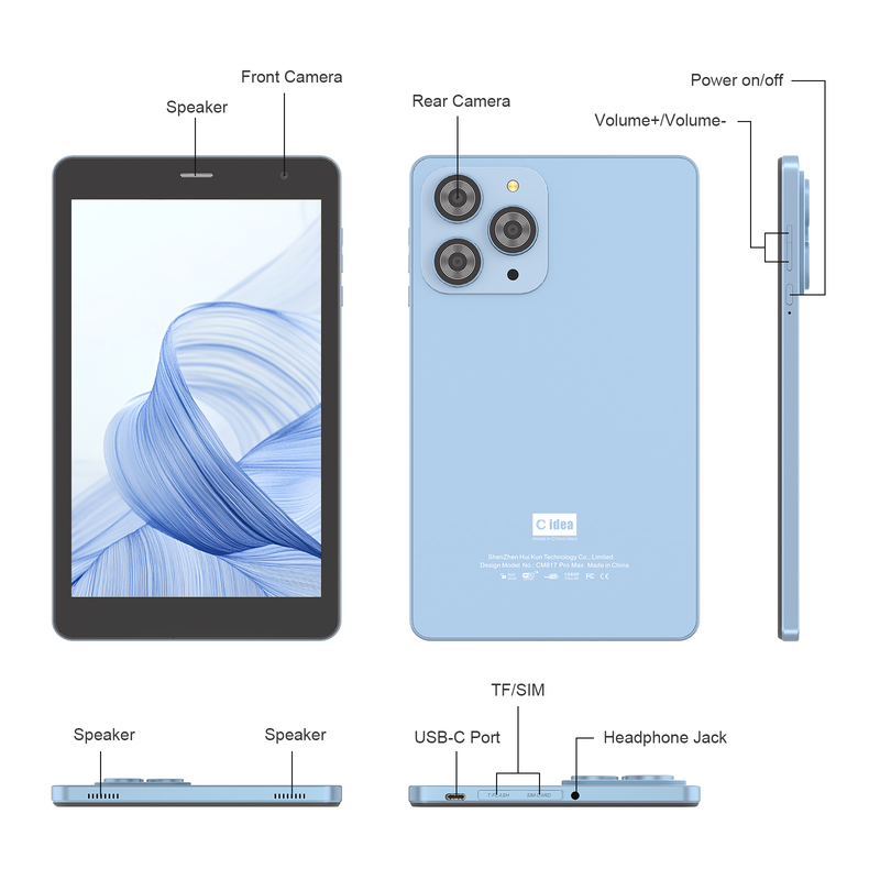 सी आइडिया 8 इंच वाईफाई टैबलेट 8+512GB स्टोरेज क्वाड कोर प्रोसेसर 800x1280 IPS टचस्क्रीन नीला CM817 प्रो