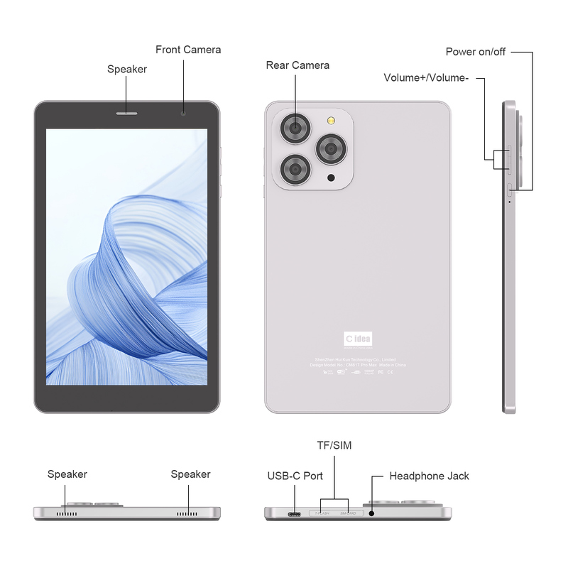 सी आइडिया 8 इंच वाईफाई टैबलेट, 8+512GB स्टोरेज, क्वाड कोर प्रोसेसर, 800x1280 IPS टचस्क्रीन, सिल्वर CM817 प्रो