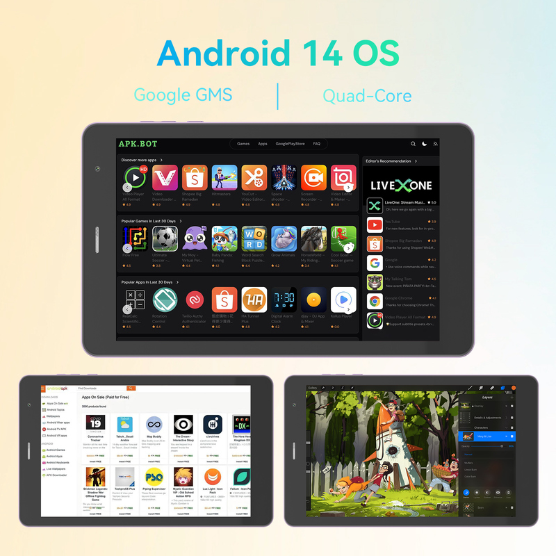 C विचार युवा बैंगनी 8 इंच टैबलेट एंड्रॉयड 15 टीएफ कार्ड स्लॉट के साथ, वाईफाई, 8GB + 512GB, 800 * 1280 आईपीएस इनसेल CM828