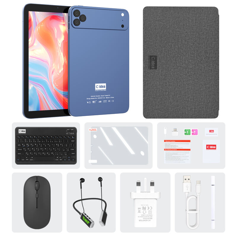 सी आइडिया 10.1 इंच एंड्रॉयड वाईफाई टच स्क्रीन नीली टैबलेट पीसी 5G कीबोर्ड क्वाड-कोर CM10017Air के साथ